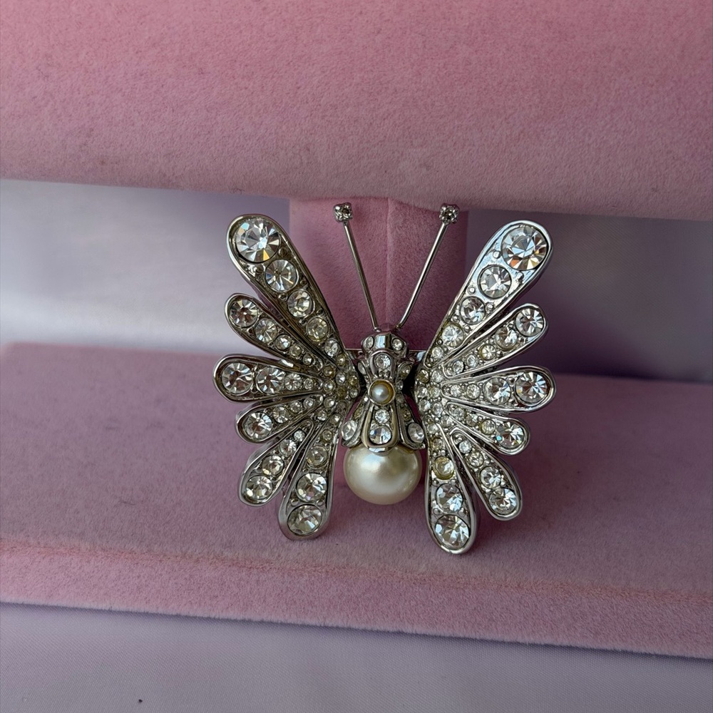 Vintage St. John Signature Rhinestone and Faux Pearl Butterfly Brooch